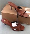 Mules à talon kitten Zara – Cuir caramel coutures contrastantes