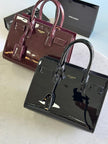 Saint Laurent Sac de Jour Nano – Cuir verni bordeaux bandoulière amovible
