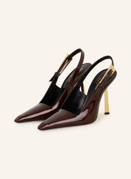 Saint Laurent Blade Slingback – Vernis bordeaux talon doré bout pointu