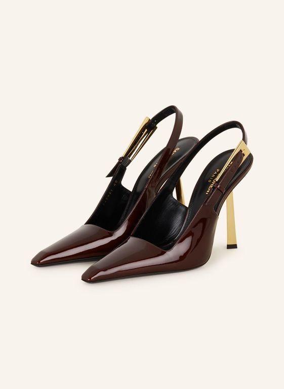 Saint Laurent Blade Slingback – Vernis bordeaux talon doré bout pointu